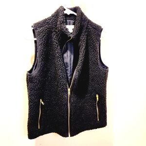J. Crew Black Sherpa Vest with Gold Zipper